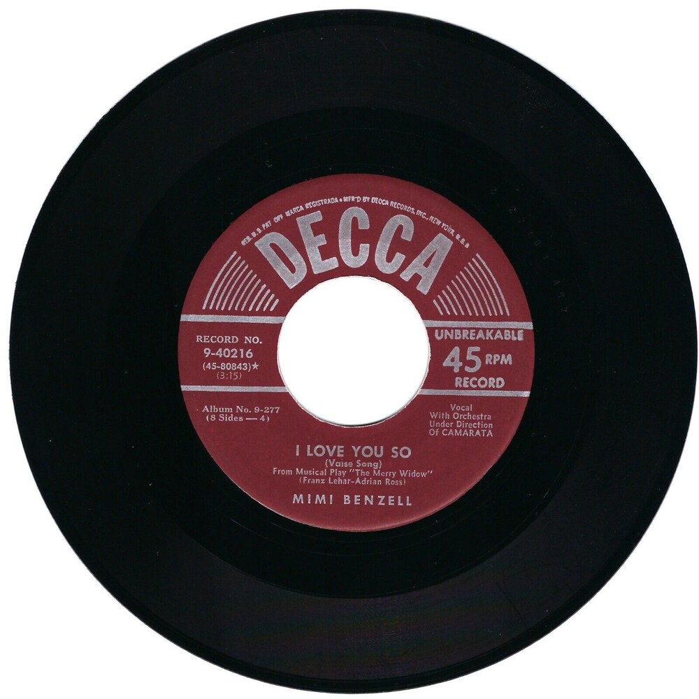 Mimi Benzell ‎45 RPM - Vilia / I Love You So - Decca EX Musical "Merry Widow"